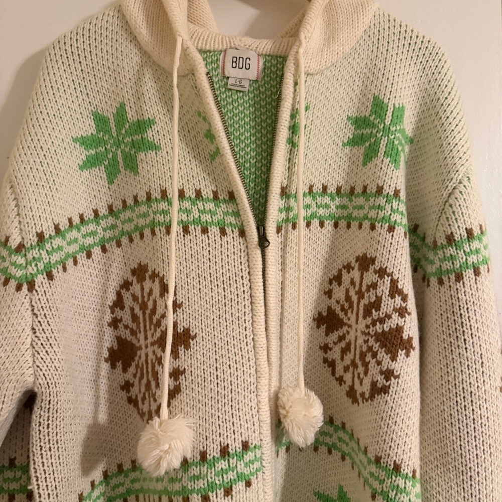New BDG Madison Mountain Fair Isle Oversized Full-Zip Hoodie Sweater - Picture 7 of 13